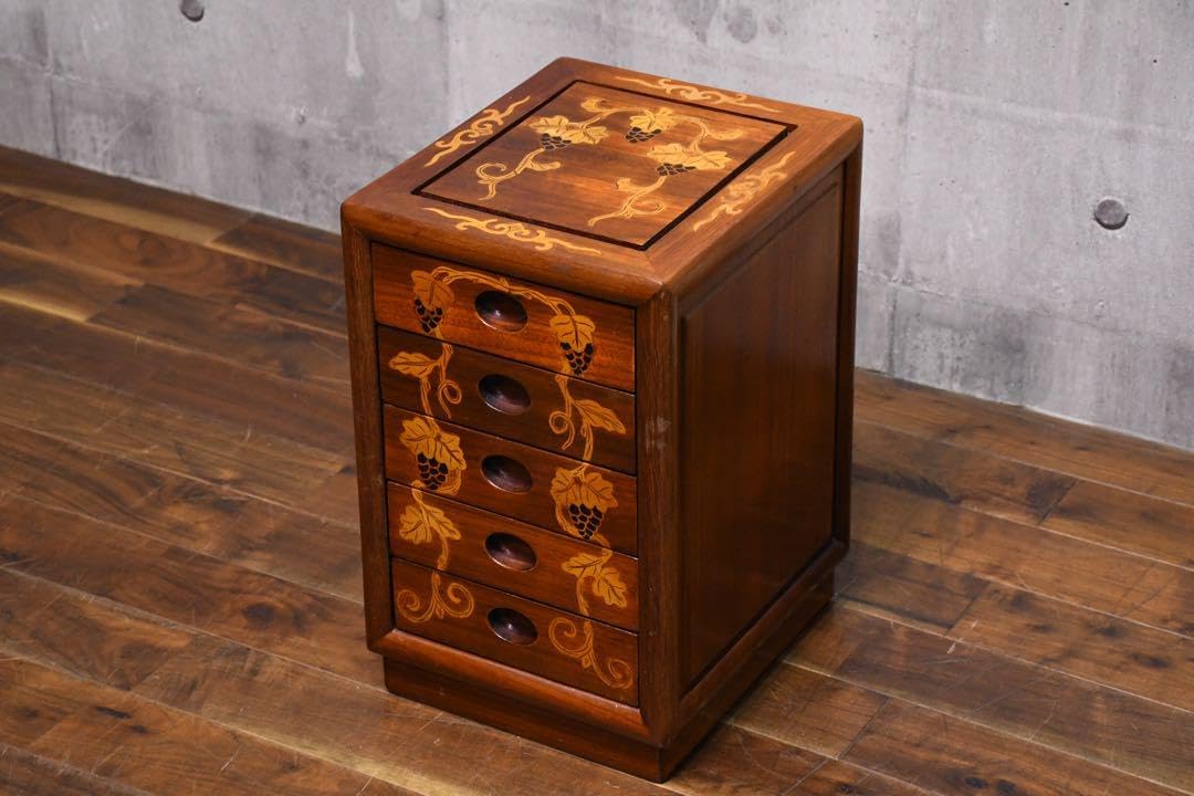 CHC46 唐木 カリン/花梨 無垢材 葡萄柄 象嵌細工 5段小引出し 姫タンス CHC46 唐木 カリン/花梨 無垢材 葡萄柄 象嵌細工 5段小引出し 姫タンス